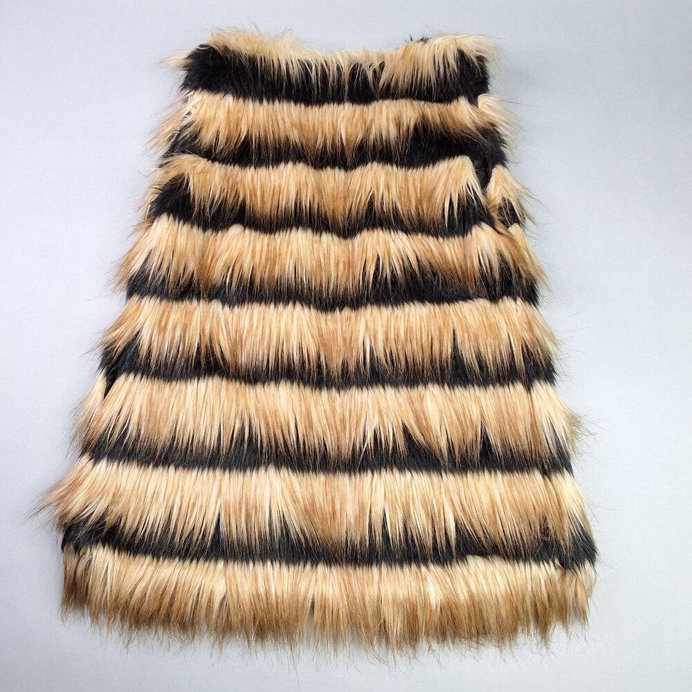 Faux Fur Striped Vest By Sawhat? Medium Black & Tan Lined Grunge Festival - Picture 6 of 8
